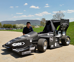 Polim at the unveiling of the Penn State SAE formula car on May 4.